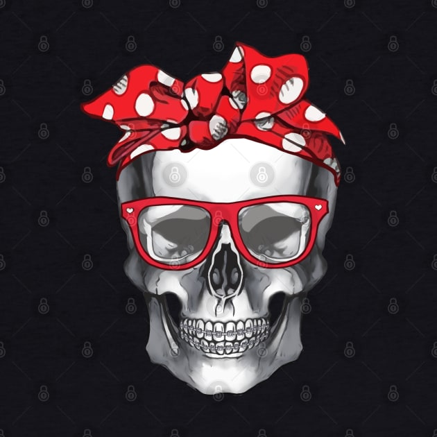 Skull human anatomy nerd red glasses tooth brace by Collagedream
